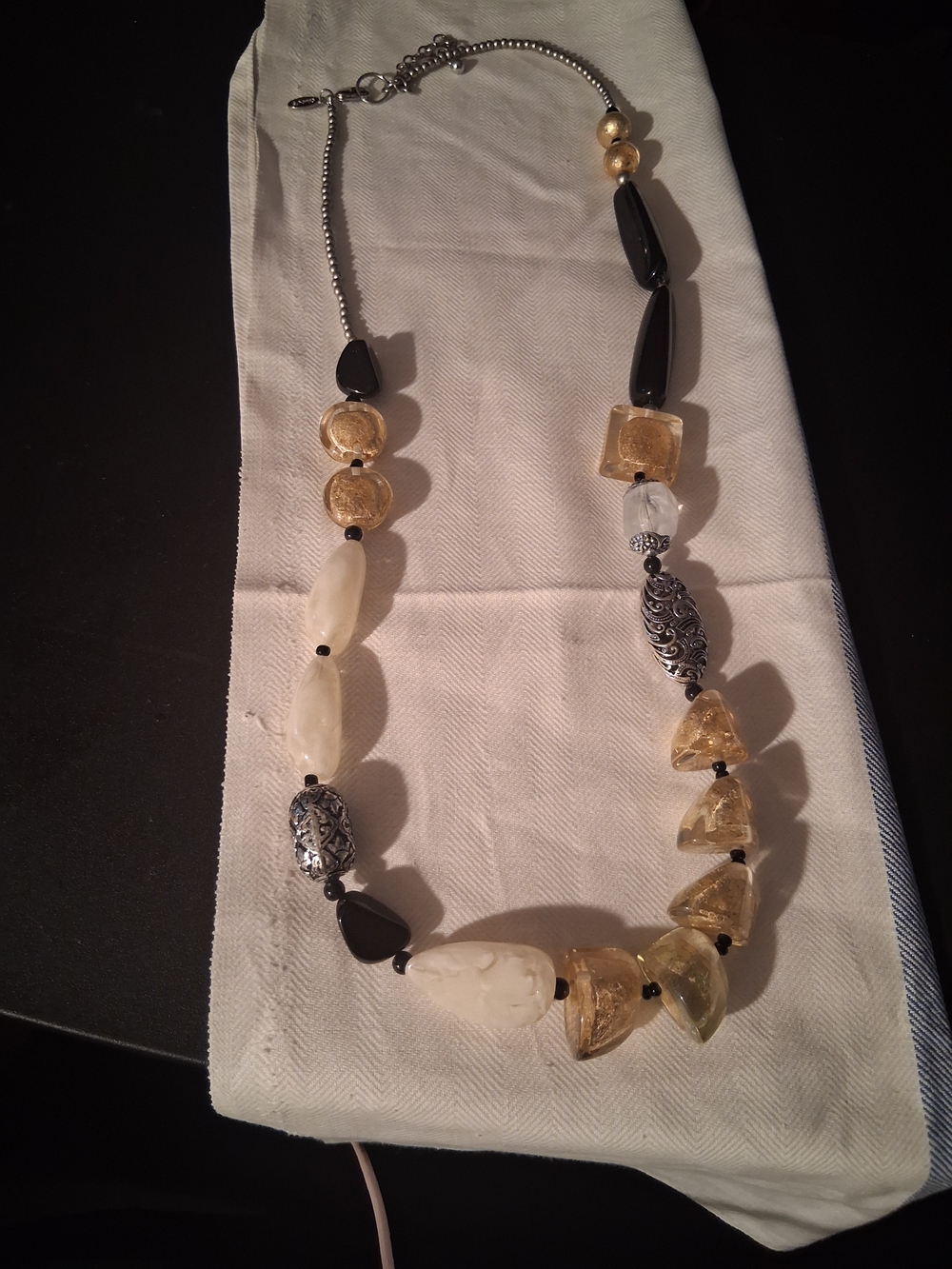 Chico's Black, Gold & Cream Mixed Bead Necklace